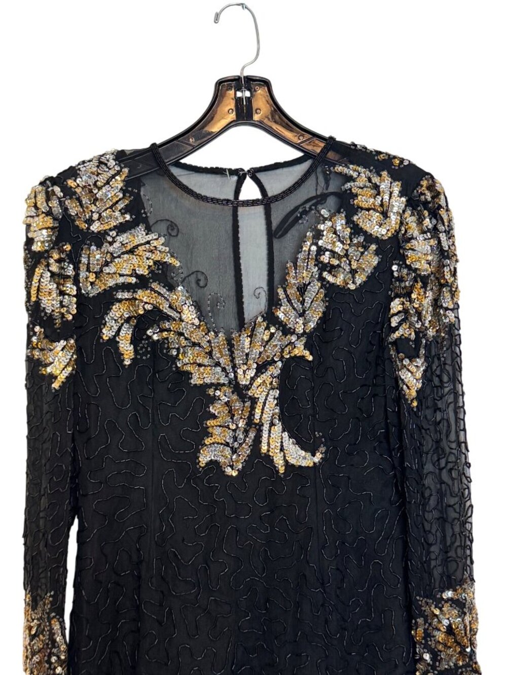 Vintage Black Silk Sequin Dress By Scala Milan Paris Los Angeles PM - Picture 4 of 8